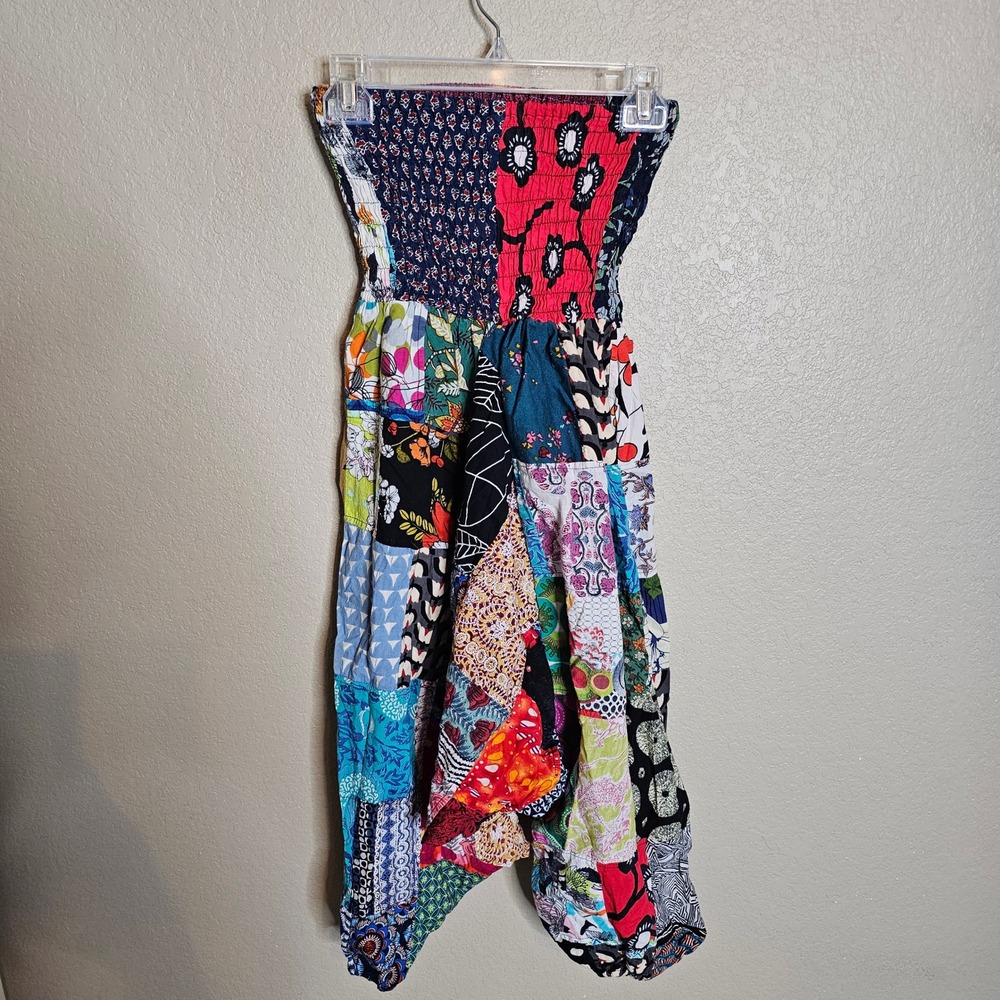 Boho Patchwork Harem Drop Crotch Pants Smocked Mu… - image 6